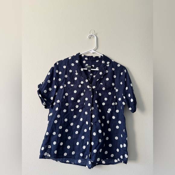Anthropologie Maeve Women Buttondown Surf Linen Navy Dot Shirt Top Sz XS - Picture 2 of 13
